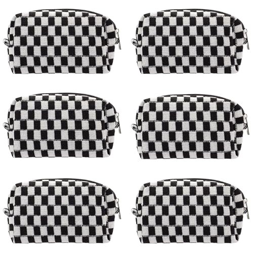 PAZIMIIK Checkered Makeup Bag for Purse Portable Zipper Make Up Pouch Small Cosmetic Case for Travel Accessories (6PCS Black) - color: BLACK, size: 6PCS BOX POUCH