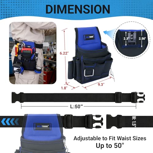 MELOTOUGH Electrician Tool Pouch Tool Belt Pouches Multiple Pockets Tool Organizer for Technician, Maintenance, HVAC - color: Blue, size: Small Electrician Pouch