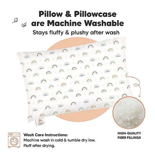 KeaBabies Organic Toddler Pillow with Pillowcase, Jumbo 14X20 - Soft Cotton Toddler Pillows for Sleeping - Machine Washable - Perfect for Travel, Toddler Bed Set (Jolly Rainbow) - color: Jolly Rainbow
