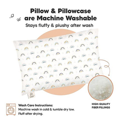 KeaBabies Organic Toddler Pillow with Pillowcase, Jumbo 14X20 - Soft Cotton Toddler Pillows for Sleeping - Machine Washable - Perfect for Travel, Toddler Bed Set (Jolly Rainbow) - color: Jolly Rainbow