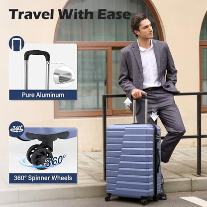 Coolife Expandable Large Checked Luggage with Spinner Wheels, Hard Shell Suitcase TSA Lock Rolling Travel Luggage 28-inch,Blue - color: blue, size: Large(28in)