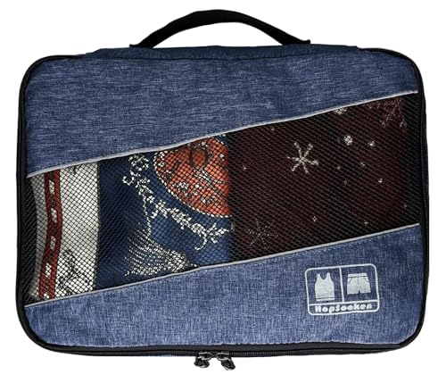 5 Set Packing Cubes for Travel Large Suitcase Luggage Organizer Bags Travel Accessories Vacation 4 Cubes 1 Laundry Pouch Bag - color: Snow Darkblue