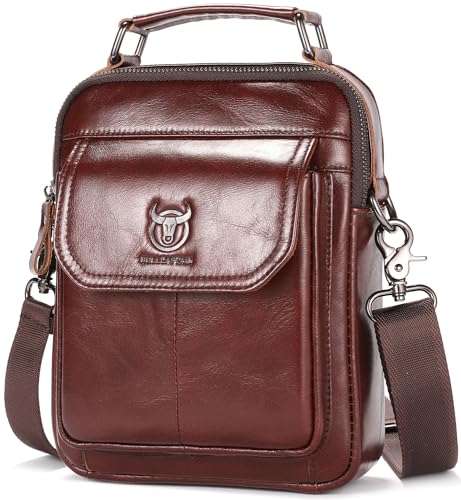 Leather Shoulder Bag for Men Casual Crossbody Bag Travel Vintage Messenger Bag Multi-function Handbag Satchel - color: Coffee
