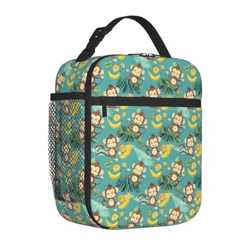 Insulated Lunch Box for Kids Boys Girls, Reusable Lunch Bag for School, Office, Work, Picnic, Travel, Monkeys and Tropical Fruits Lunch Box - color: lunch box 97