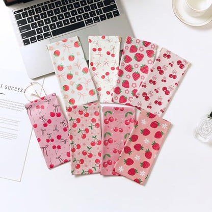 Glasses Case Soft, Eyeglass Cases for Women Portable Squeeze Top PU Leather 2 Pack Glasses Pouch with Cleaning Cloth - color: 2pcs Bow Cherry+bow Strawberry