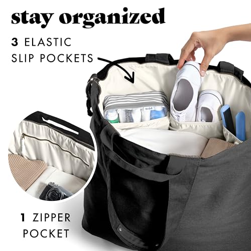 Fit & Fresh XL Beach Tote Bag for Women – XL Travel Tote with Zipper & Pockets, Oversized Canvas Pool Bag, Weekender Carry-On - color: Black