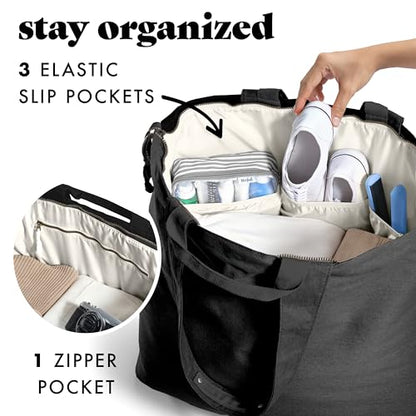 Fit & Fresh XL Beach Tote Bag for Women – XL Travel Tote with Zipper & Pockets, Oversized Canvas Pool Bag, Weekender Carry-On - color: Black