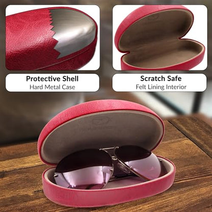 MyEyeglassCase Hard Sunglasses case - Women Glasses Case Holder - Large Durable Eyeglass Case Hard Shell with Pouch & Cloth - color: Burgundy Distressed