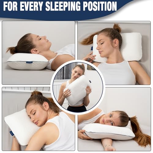 alkamto Travel & Camping Comfortable Memory Foam Pillow – Easy to Carry Portable Bag – Temperature Regulating Pillow Case (White) - size: White Travel