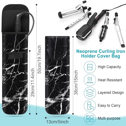 Shappy 2 Pcs Heat Resistant Hair Tools Bag Curling Iron Travel Case Cover Neoprene Flat Iron Holder Travel Case and Silicone Mat Pouch for Hot Hair Tools Storage Organizer(Retro Style) - style: Retro Style