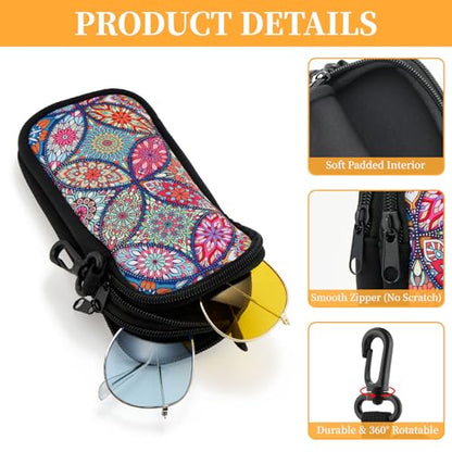 WOZEAH Double Eyeglass Case with 2 Compartments, Travel Eyewear Organizer for Two Pairs of Glasses - color: Mandala