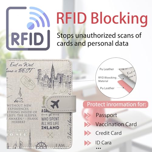 Passport Holder, Travel Wallet Cover with Pen Loop | Cute RFID Blocking Leather Case with Magnetic Closure for Travel Essentials-Travel - color: O-Travel