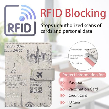 Passport Holder, Travel Wallet Cover with Pen Loop | Cute RFID Blocking Leather Case with Magnetic Closure for Travel Essentials-Travel - color: O-Travel