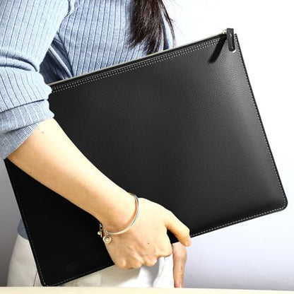 PU Leather A4 File Folder Zipper Document Holder Envelope Folder Case for Receipt Contract (Black) - color: Black