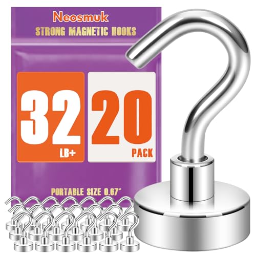 Neosmuk Magnetic Hooks, Cruise Ship Essentials, 32lb+ Heavy Duty Magnetic Hooks for Cruise Cabins, Refrigerator, Grill, Hanging, and Travel | Extra Strong Must-Haves Magnet Hook,Silver Pack of 20 - color: Silver, size: 32lb