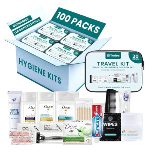 20 Piece Hygiene Kit Bulk, Travel Size Toiletries Set, Care Package Supplies, Mini Deodorant Shampoo Body Wash Toothbrush Toothpaste Razor Kit, TSA Approved, Clear Bag - size: 100 Pack