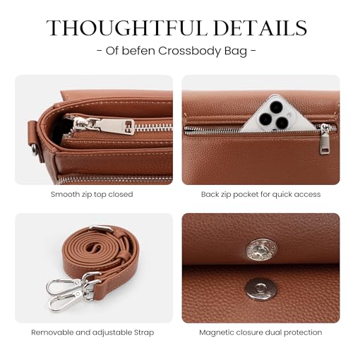 befen Genuine Leather Crossbody Bags for Women Medium Purse with Built in RFID Wallet Womens Soft Cross Body Purse - color: Brown