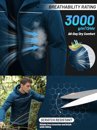 SWISSWELL Mens Rain Jacket & Coats Packable Lightweight Waterproof Windbreaker Hooded for Golf Cycling Hiking - color: Lake Blue+packable, size: X-Large