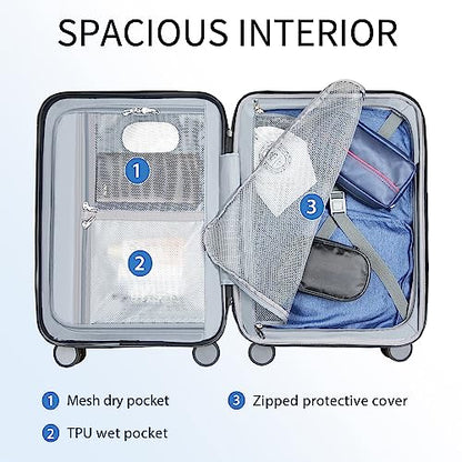 KROSER Hardside Expandable Carry On Luggage with Spinner Wheels & Built-in TSA Lock, Durable Suitcase Rolling Luggage with USB Port, Carry-On 20-Inch, White - color: White