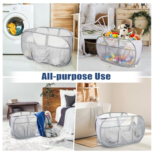 Collapsible Laundry Baskets, Upgrade Pop Up Laundry Hamper with Convenient Bags, Foldable Laundry Basket Mesh Light Weight, Easy to Carry Clothes Hampers for Laundry, Dorm, Toys, Travel Grey - color: Grey