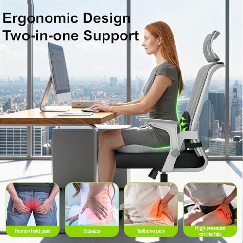 Seat Cushion, Seat Cushions for Office Chair, Ergonomic Coccyx Cushion, Breathable Non-Slip Memory Foam Pad for Long Sitting, Gaming Chair & Car Seat - color: Dark + Light Gray