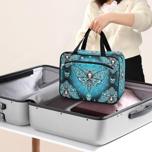 MNSRUU Hanging Toiletry Bags for Women Travel, Gothic Butterfly Skull Blue Toiletry Organizer Portable Travel Toiletry Bags Clear Wash Bags Makeup Bag Cosmetic Bag - color: Skulls 088