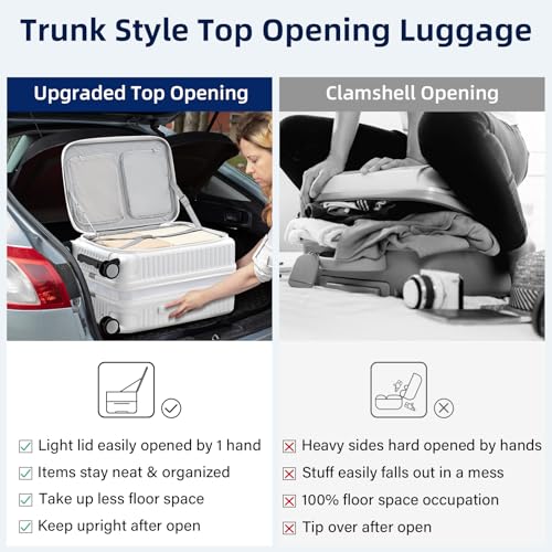 HanTrip 20 Inch Carry on Luggage 22x14x9 Airline Approved Hard Shell Suitcases with Wheels, Top Opening Expandable Carry on Luggage with Cup Holder Small Rolling Suitcase with Lock, White - color: White, size: Expandable 20 Inch