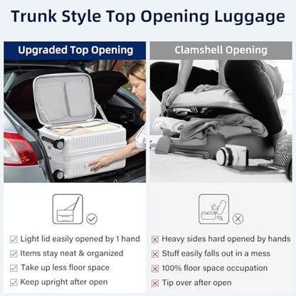 HanTrip 20 Inch Carry on Luggage 22x14x9 Airline Approved Hard Shell Suitcases with Wheels, Top Opening Expandable Carry on Luggage with Cup Holder Small Rolling Suitcase with Lock, White - color: White, size: Expandable 20 Inch
