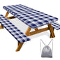 Picnic Table Cover with Bench Covers Camping Essentials Waterproof Windproof Camping Tablecloth with Drawstring Bag, Fitted Rectangle Tables and Seats, 72in, Blue Checkered - color: Blue Checkered, size: 72in