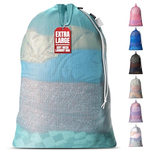 Handy Laundry Mesh Laundry Bag 24 x 36 Inches - Extra Large Heavy Duty Bag with Handles & Shoulder Strap, Breathable, Machine Washable for Dorm, Travel, Bedding & Storage - Teal - color: Teal, size: 1-Pack