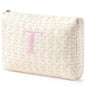 HBselect Initial Quilted Makeup Bag, Pink Cosmetic Travel Toiletry Bag, Flowers Coquette Zipper Make Up Pouch Organizer Teen Girl Gift Trendy Stuff T - color: 1Pc Medium Pinkflower, style: T