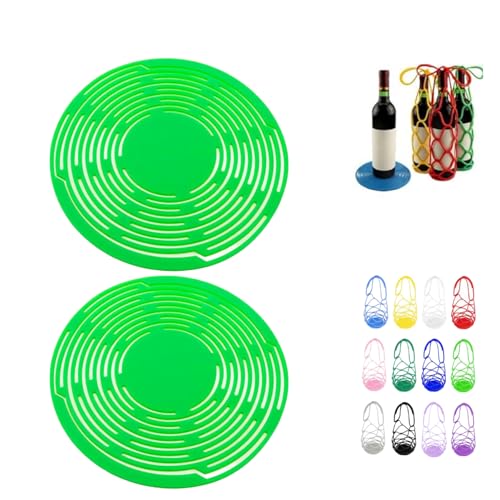 Multi-Use Silicone Storage Bag & Organizer,Multifunctional Mesh Coaster,Silicone Wine Carrier,Reusable, Foldable, Portable Coaster for Wine Bottles,Cups, Hot Dishes,and Beverages(2pcs Light Green) - color: 2pcs-h