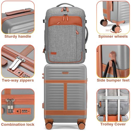Lumesner 5 Piece Luggage Sets with Travel Backpack, 20" Carry On Hardside Spinner Suitcases, TSA Lock, Durable PC (Grey, 5 piece set (20inch)) - color: Grey(20inch-5piece Set)