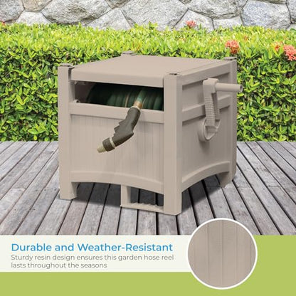 Suncast Garden Hose Reel Hideaway for 5/8" Vinyl Hose, Retracting Storage of 100ft, Light Taupe - size: 100' (Light Taupe)