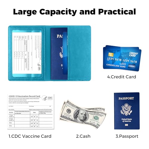 Passport Holder for Travel Men Women - Passport Cover, Passport Wallet Case Travel Essentials Travel Must Haves Accessories Blocking Leather Card Slot Protector for Stocking Stuffers Gifts,Blue&Purple - color: 2 Pack - Blue+Purle