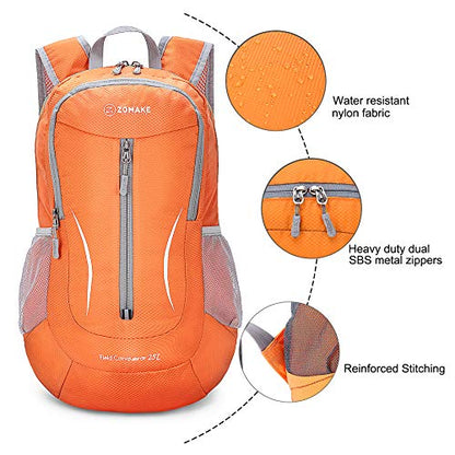 ZOMAKE Ultra Lightweight Packable Backpack 25L, Foldable Hiking Backpacks Water Resistant Small Folding Daypack for Travel(Orange) - color: Orange