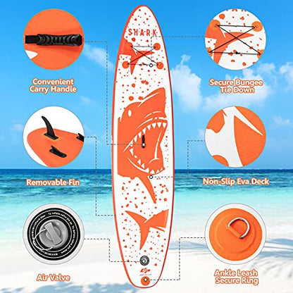 Goplus Inflatable Stand up Paddle Board, 10'/10.5'/11' SUP 6" Thick with Premium Accessories, Adjustable Aluminum Paddle, Leash, Carry Bag, Hand Pump, Removable Fin, ISUP for Adults - size: 10.5 FT, style: Orange+White