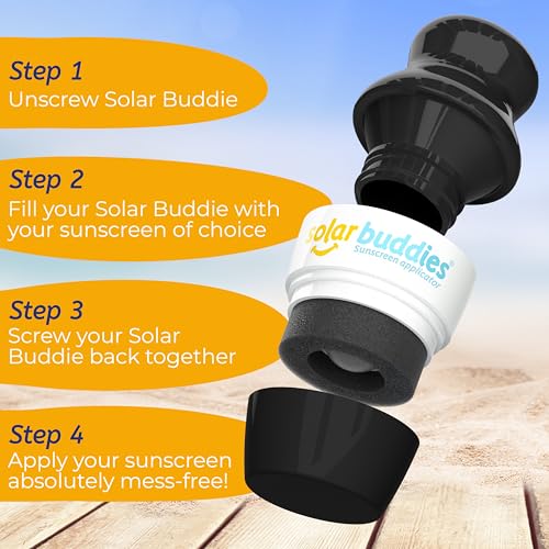 Solar Buddies Grab & Go Travel Bundle, Carabina Clip & Cleaning Brush - Single Full Black - Refillable Roll on Sponge Sunscreen, Suncream & Lotion Applicator For Kids, Adults & Families - Holds 100ml - color: Black Single