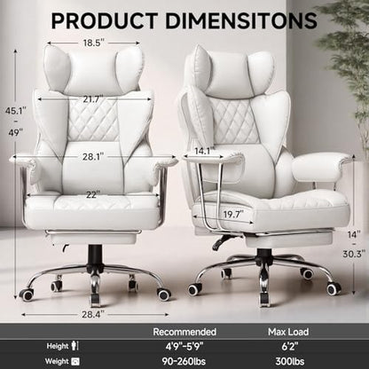 GTPLAYER Gaming Chair,Office Chair with Pocket Spring Lumbar Support, Ergonomic Comfortable Wide Office Desk Computer Chair with Outward Fixed Soft Armrests and Footrest,(PU Leather, White) - color: White