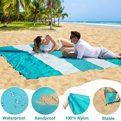 BYDOLL Nylon Beach Blanket Waterproof Sandproof Oversized 10'x9' Suits 1-8 Adults Sand Free Extra Large Blanket Lightweight Soft Picnic Mat for Beach Travel Camping - color: Green, size: 10'X 9'