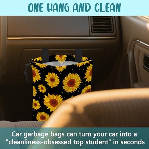 Car Garbage Bag Blooming Yellow Sunflowers Drawstring Car Trash Bag Hanging for Back Seat with Adjustable Buckle Canvas Vehicle Trash Can Easy-to-Install - color: Blooming Yellow Sunflowers
