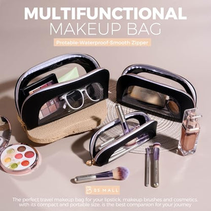 BS-MALL Makeup Bag Set Clear Travel Toiletry Organizer Pouches - Waterproof Cosmetic Bags with Zippers for Women, Toiletry Travel Kit for Vacation & Daily Use Pack of 3 - color: Black