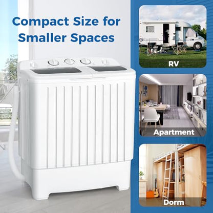 COSTWAY Portable Washing Machine, Twin Tub 20 Lbs Capacity, Compact Laundry Washer(12 Lbs) and Spinner(8 Lbs), Durable Design, Timer Control, Perfect for RV, Apartments and Dorms, Grey+White - color: Grey+White