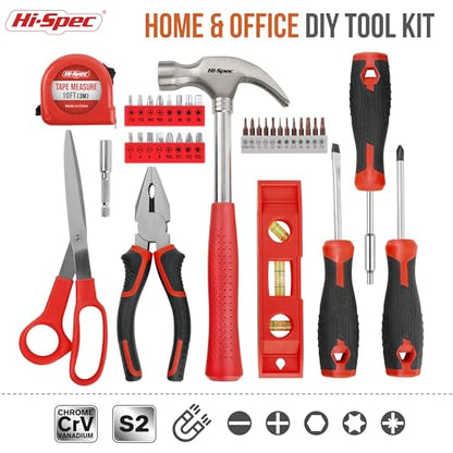 Hi-Spec Tool Set Kit, Red Household First Tool Kit and Starter Tool Set for Home and Office, Compact Easy Carry Toolbox - color: Red