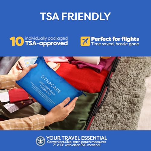 Dynarex DynaCare Daily Hygiene Kit - Travel Essentials Toiletry Bag - Includes TSA Approved Shampoo, Toothbrush Set, Razor and More - Blue, 1 Kit (10-Pieces) (Pack of 2) - size: 7" x 10" (Pack of 2)