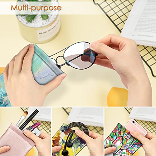 [2 Pack] Fintie Eyeglasses Pouch with Cleaning Cloth, Portable Squeeze Top Leather Glasses Case Sunglasses Bag, Jungle Night + Emerald Marble - color: Jungle Night + Emerald Marble