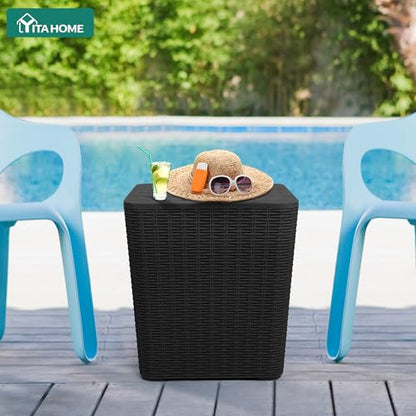 YITAHOME Outdoor Coffee Table with Extra Storage 11.5 Gallon Resin Rattan Side Table for Patio Decor,Cushions(Black) | Extra Storage