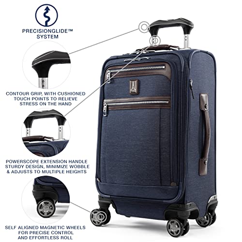Travelpro Platinum Elite Softside Expandable Carry on Luggage, 8 Wheel Spinner Suitcase, USB Port, Suiter, Men and Women, True Navy Blue, Carry On 21-Inch - color: True Navy Blue, size: Carry-On 21-Inch