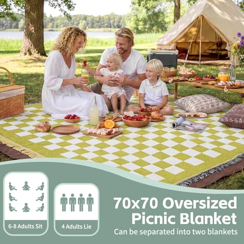 2 in 1 Extra Large Camping Blanket Outdoor Rug Picnic Yoga Mat Lightweight Car Essential Roadtrip Gadget Rv Accessories Glamping Gear Must Haves Hiking Stuff Backpacking Necessities Women Beach Gift - color: Deep Yellow