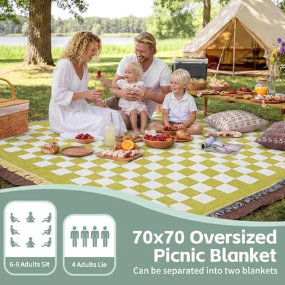 2 in 1 Extra Large Camping Blanket Outdoor Rug Picnic Yoga Mat Lightweight Car Essential Roadtrip Gadget Rv Accessories Glamping Gear Must Haves Hiking Stuff Backpacking Necessities Women Beach Gift - color: Deep Yellow
